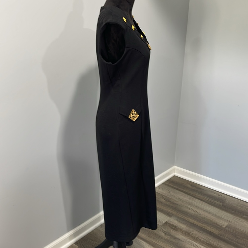 Vintage Joseph Ribkoff women size 8 dress black cocktail sleeveless gold decor - Picture 6 of 16